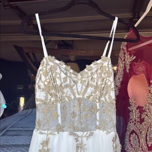 Elegant Gold and White Embroidered Dress